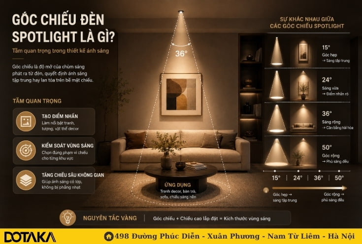 Góc chiếu đèn spotlight là gì? Tầm quan trọng trong thiết kế ánh sáng