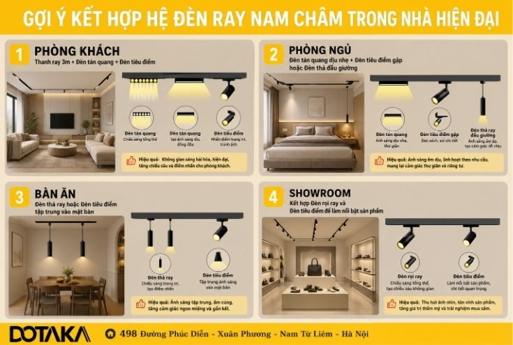 Gợi ý kết hợp ray nam châm trong thiết kế chiếu sáng không đèn chính