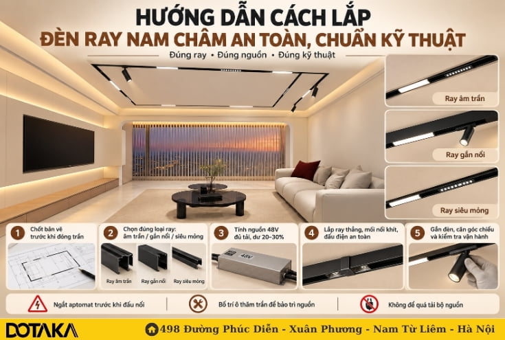 Hướng dẫn cách lắp đèn ray nam châm an toàn, chuẩn kỹ thuật