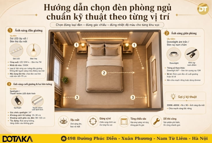 Hướng dẫn chọn đèn phòng ngủ chuẩn kỹ thuật theo từng vị trí