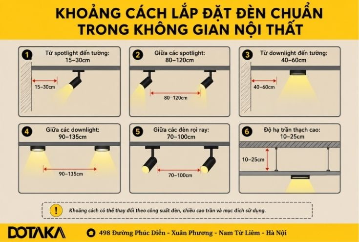 Khoảng cách lắp đặt trong thiết kế chiếu sáng không đèn chính