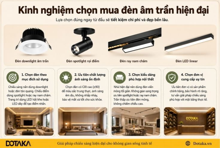 Kinh nghiệm chọn mua đèn cho chiếu sáng âm trần hiện đại