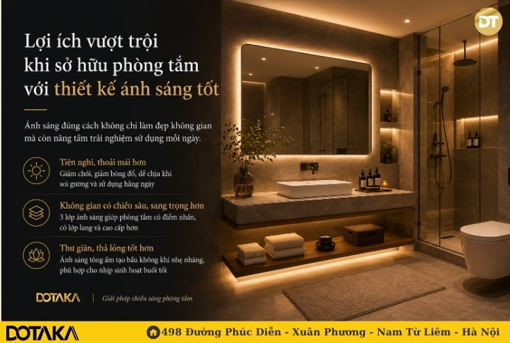 Lợi ích vượt trội khi sở hữu phòng tắm với thiết kế ánh sáng tốt
