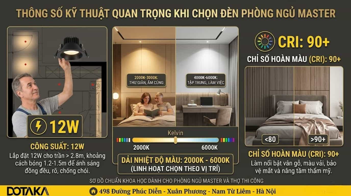 Lưu ý khi chọn thông số kỹ thuật đèn chiếu sáng cho phòng ngủ Master