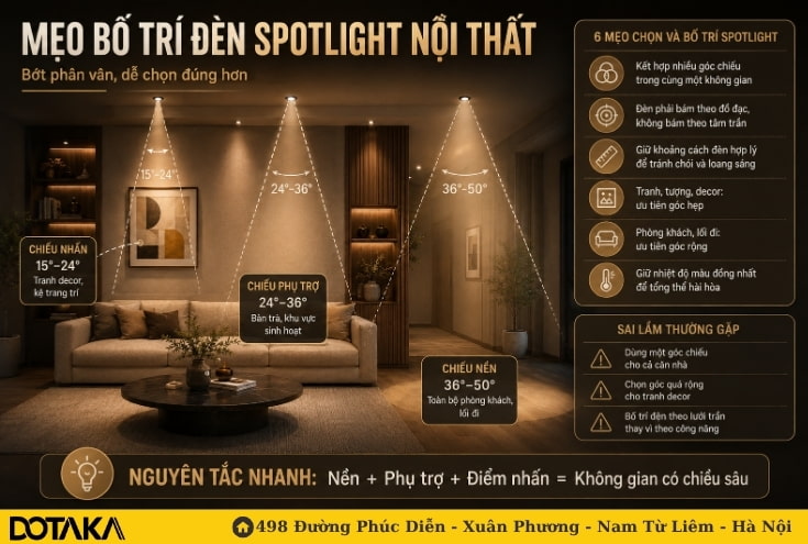 Mẹo bố trí đèn spotlight nội thất: bớt phân vân, dễ chọn đúng hơn