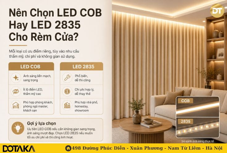 Nên chọn LED COB hay LED 2835 cho rèm cửa?
