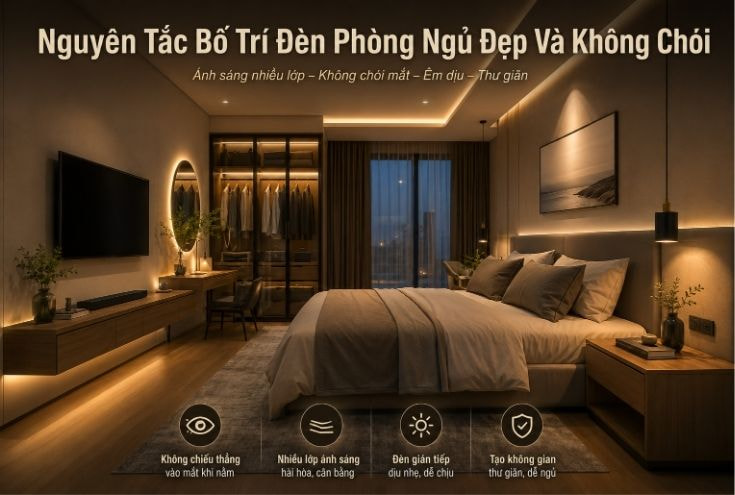 Nguyên Tắc Bố Trí Chiếu Sáng Phòng Ngủ Đẹp Và Không Chói