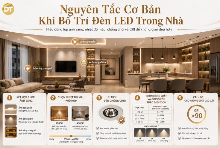 Nguyên tắc cơ bản khi bố trí đèn LED trong nhà