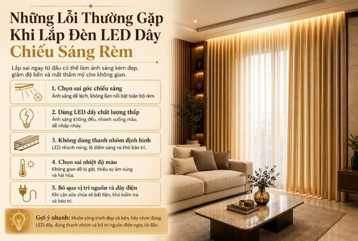 Những lỗi thường gặp khi lắp đèn LED dây chiếu sáng rèm