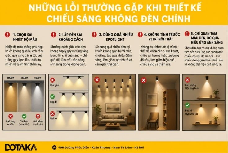 Những lỗi thường gặp khi thiết kế chiếu sáng không đèn chính