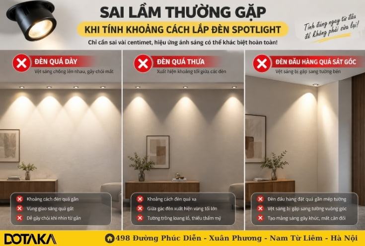 Sai lầm thường gặp khi tính khoảng cách lắp đèn spotlight
