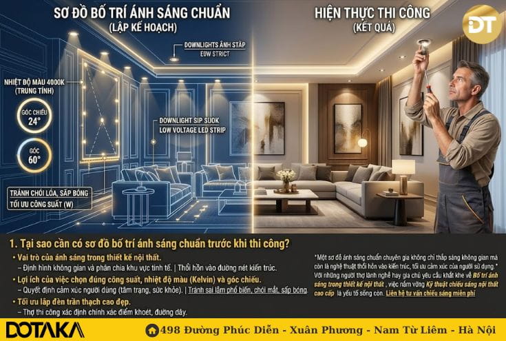 Tại sao cần có sơ đồ bố trí ánh sáng chuẩn trước khi thi công?