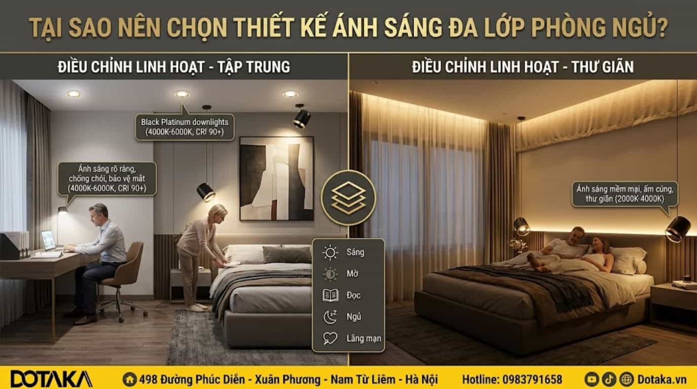 Tại sao nên chọn thiết kế ánh sáng đa lớp cho phòng ngủ?