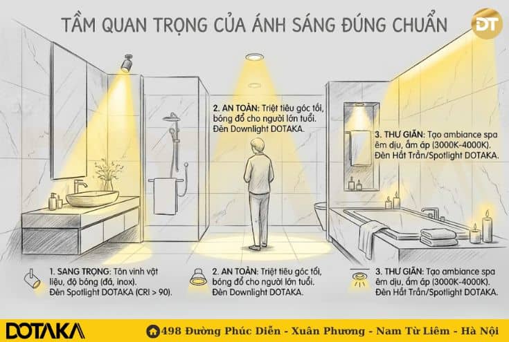 Tầm quan trọng của việc ứng dụng cách bố trí đèn phòng tắm đúng tiêu chuẩn