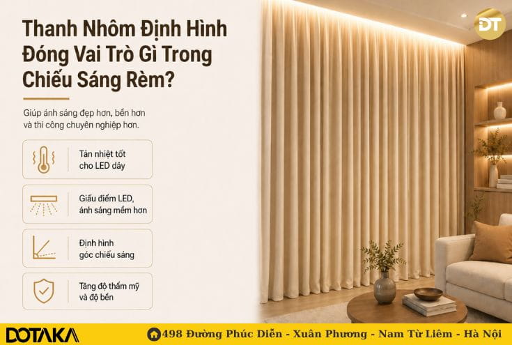 Thanh nhôm định hình đóng vai trò gì trong chiếu sáng rèm?