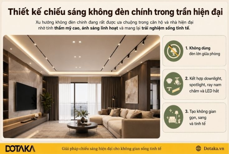 Thiết kế chiếu sáng không đèn chính trong chiếu sáng âm trần hiện đại