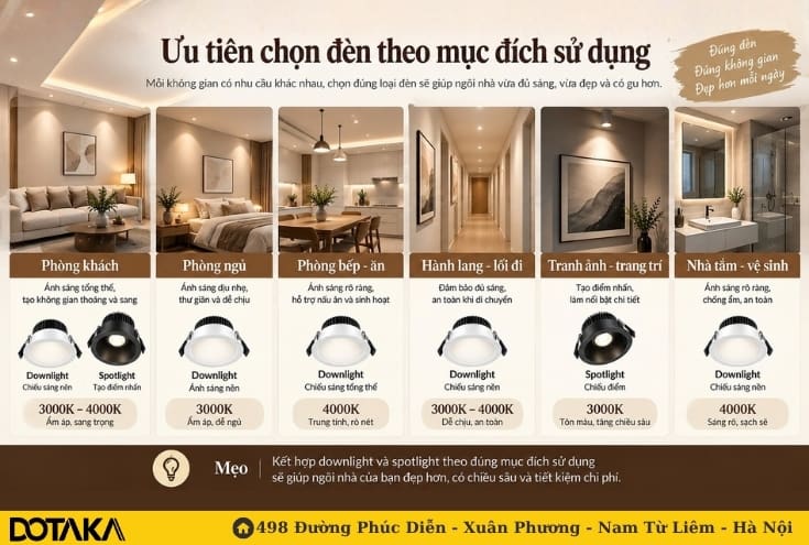 Ưu tiên chọn đèn theo mục đích sử dụng