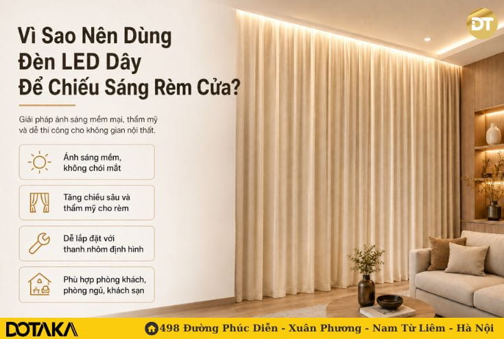 Vì sao nên dùng đèn LED dây để chiếu sáng rèm cửa?