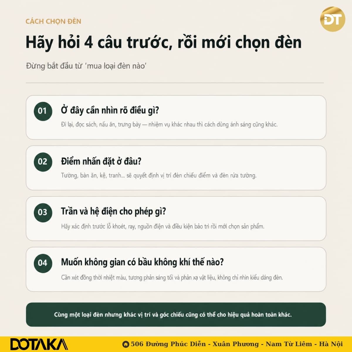 Bốn câu hỏi cần trả lời trước khi thiết kế ánh sáng