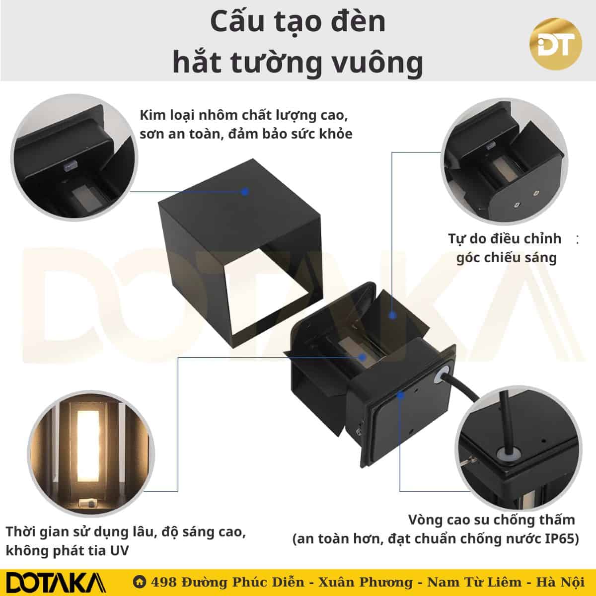 Cấu tạo và vật liệu của đèn vách vuông