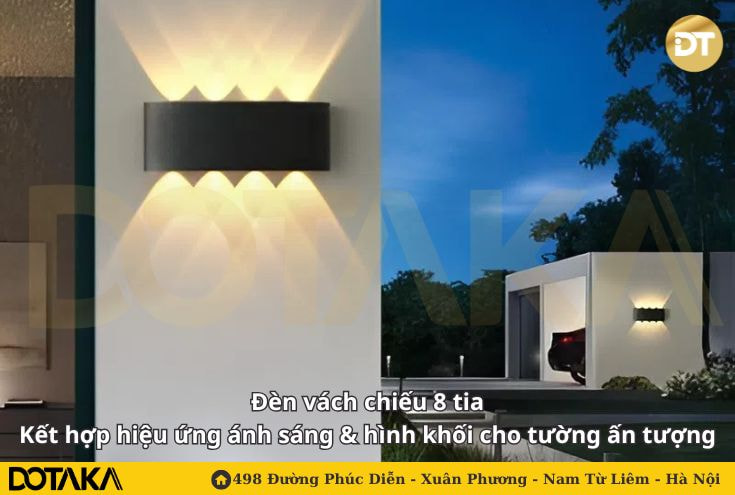 Đèn vách chiếu 8 tia – Kết hợp hiệu ứng ánh sáng & hình khối cho tường ấn tượng