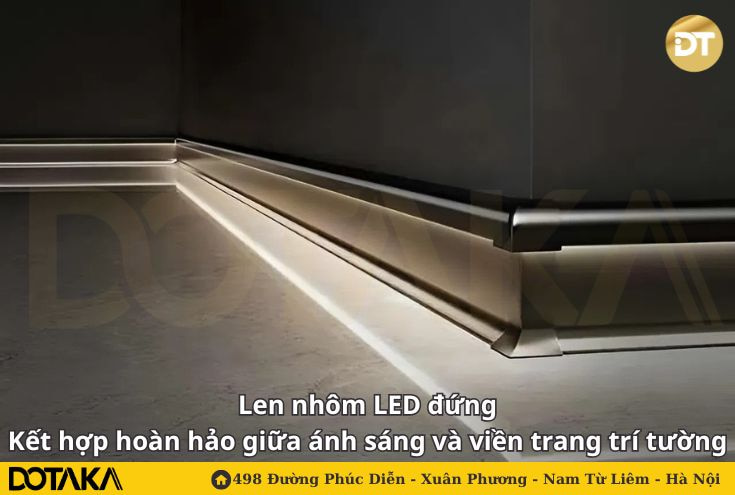Len nhôm LED đứng: Kết hợp hoàn hảo giữa ánh sáng và viền trang trí tường