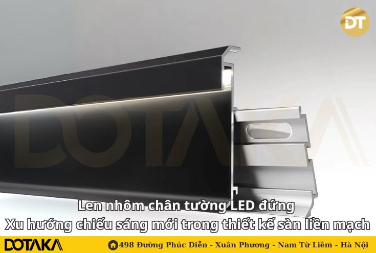 Len nhôm chân tường LED đứng – Xu hướng chiếu sáng mới trong thiết kế sàn liền mạch