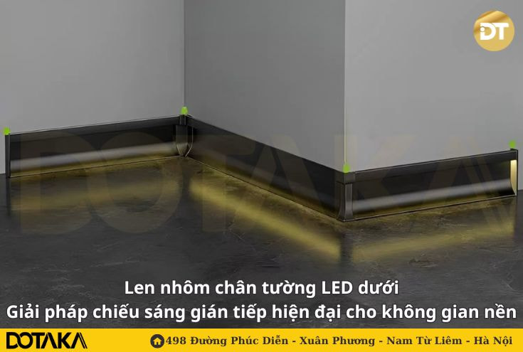 Len nhôm chân tường LED dưới: Giải pháp chiếu sáng gián tiếp hiện đại cho không gian nền
