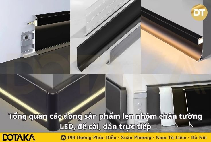 Tổng quan các dòng sản phẩm len nhôm chân tường: LED, đế cài, dán trực tiếp