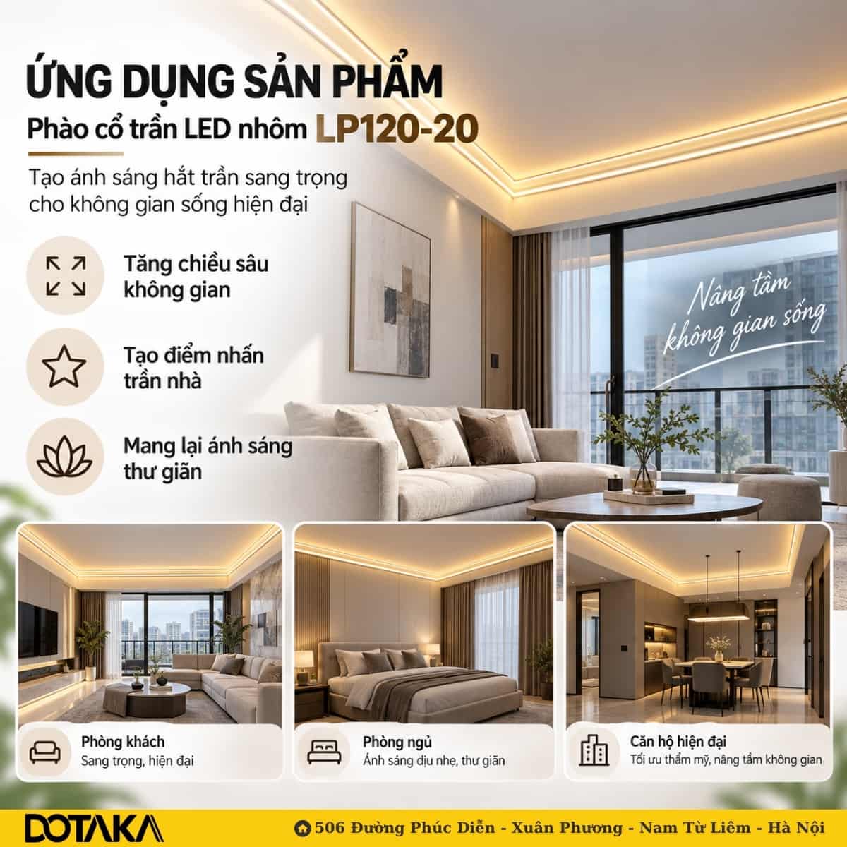 Phào cổ trần LED nhôm LP120-20