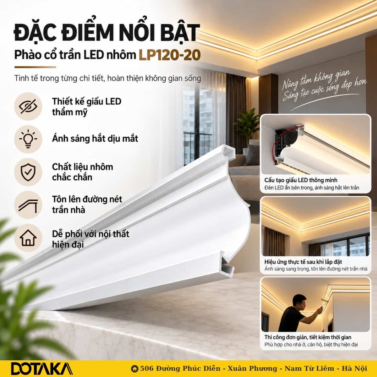 Phào cổ trần LED nhôm LP120-20