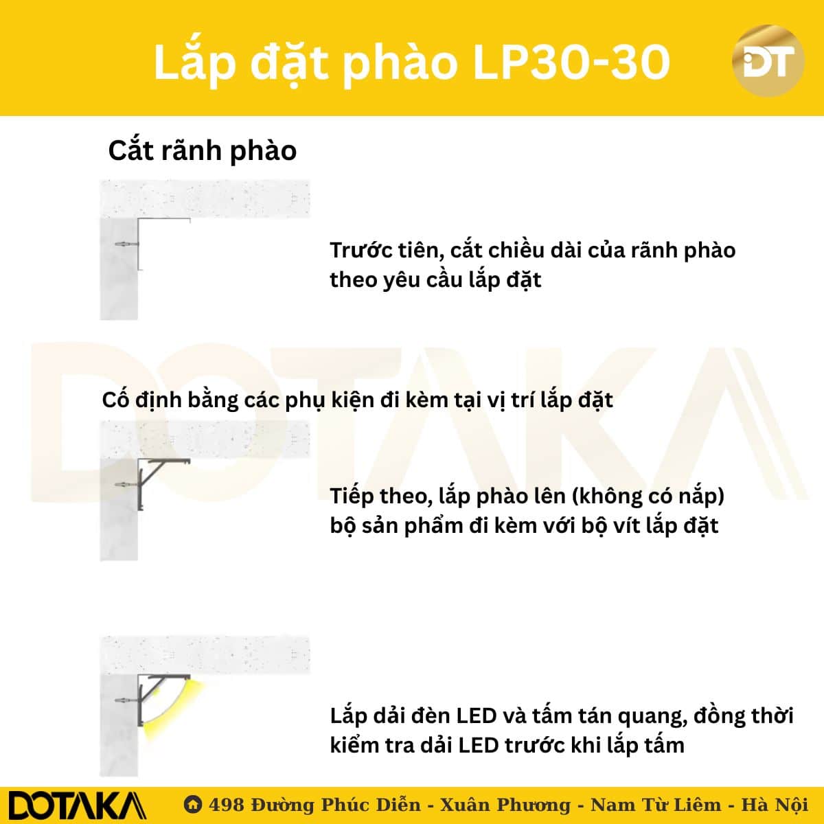 Hướng dẫn lắp đặt phào cổ trần LED nhôm LP30-30