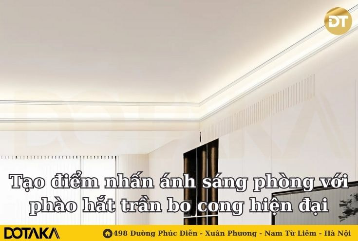 Tạo điểm nhấn ánh sáng phòng với phào hắt trần bo cong hiện đại